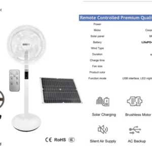 GearUP Rechargeable Premium LiFePO4 + BLDC Solar Stand Fan