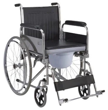 Manual Commode Wheelchair | Steel Frame | Foldable Patient Mobility Chair
